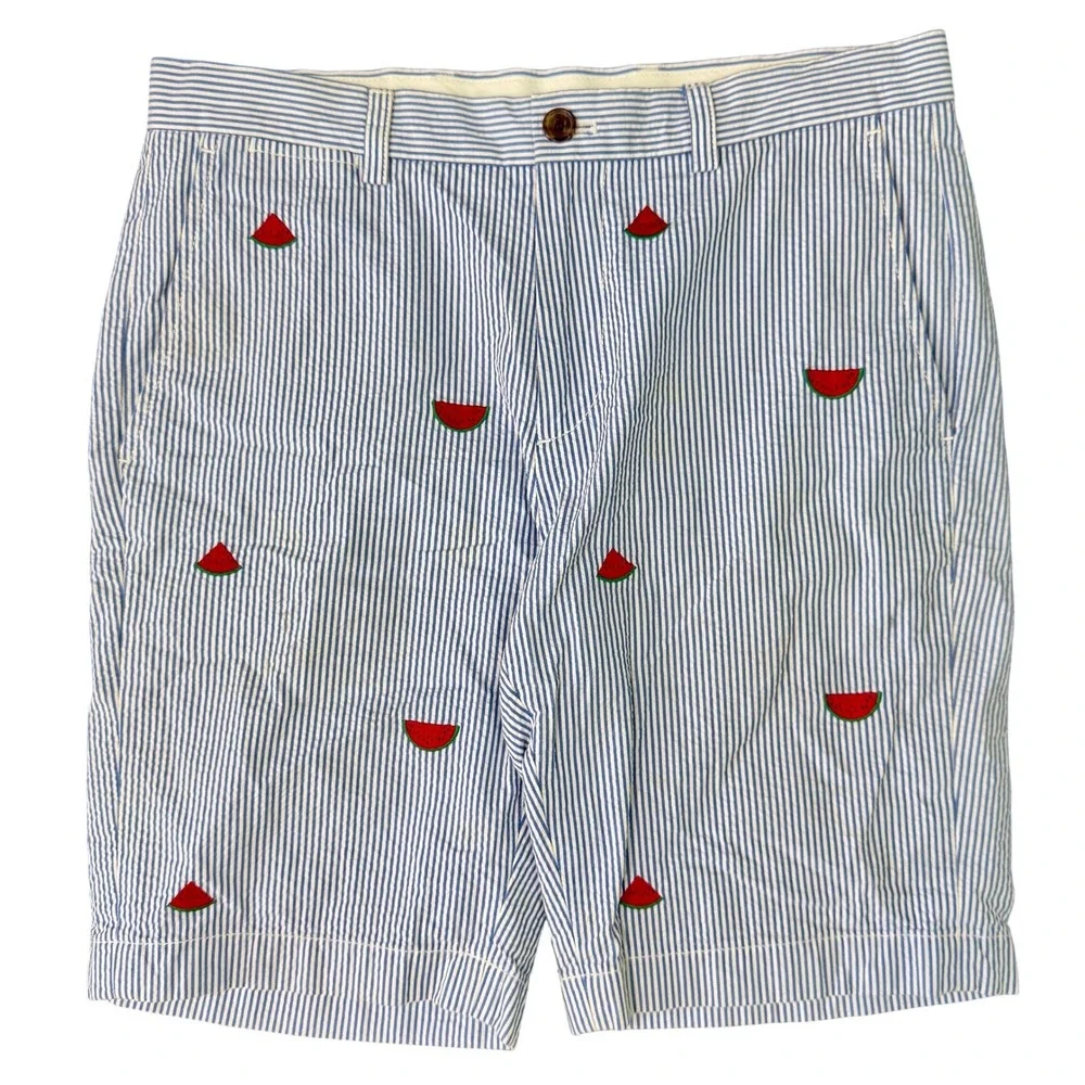 Brooks Brothers Shorts 32 Blue White Seersucker Watermelon Preppy Casual 10